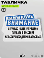 Табличка для бассейна "Детям до 12 лет запрещено плавать без сопровождения взрослых", на пляж, для общественной и частной зоны отдыха, информационная, 40х30 см, Silver Plane x Айдентика Технолоджи