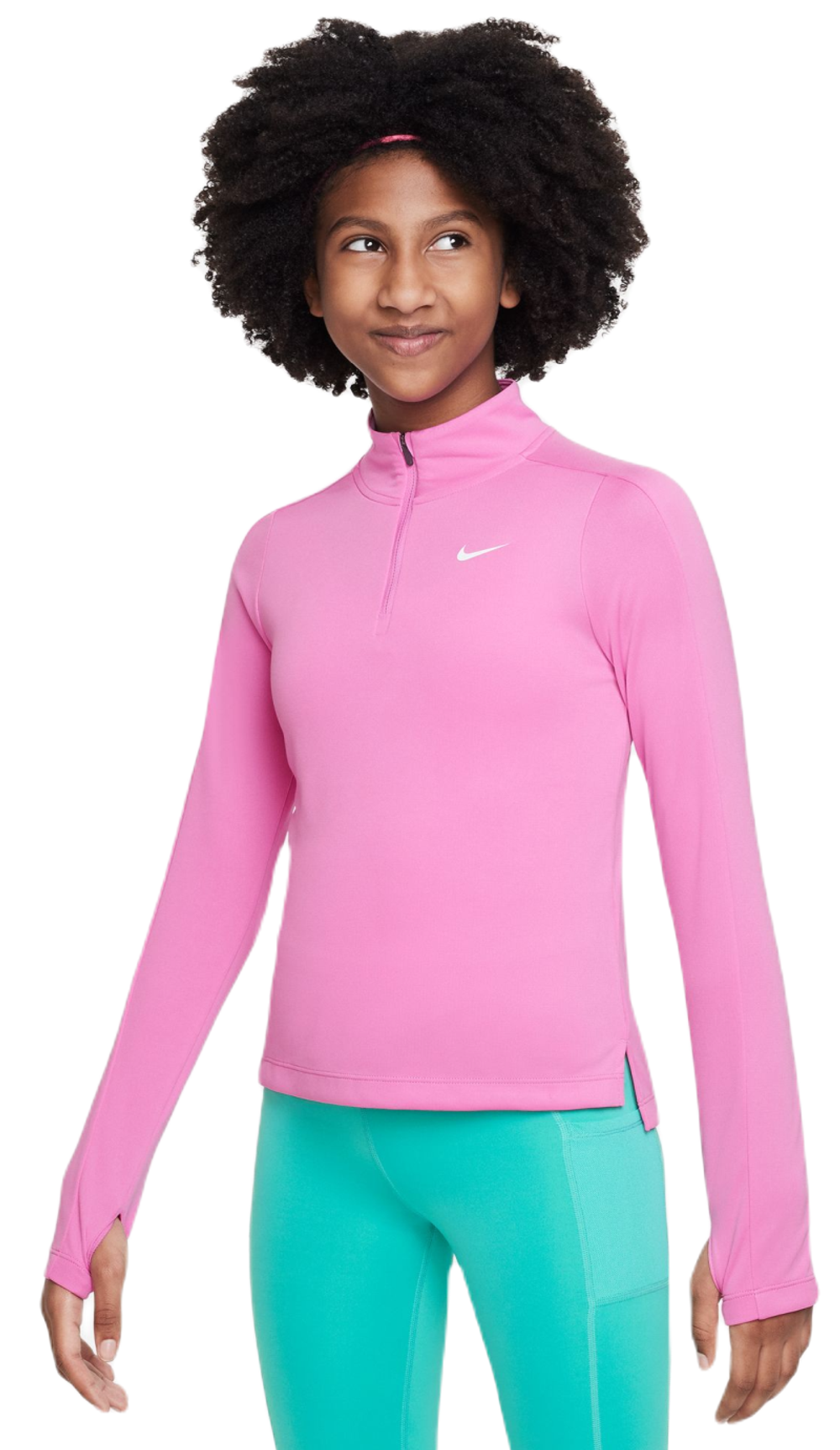 Футболка для девочки Nike Dri-Fit Long Sleeve 1/2 Zip Top - playful pink/white