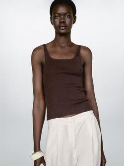 Massimo Dutti Топ из 100% хлопка в рубчик, бордово-красный