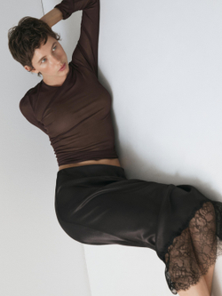 Massimo Dutti Шелковая футболка с длинными рукавами, коричневый