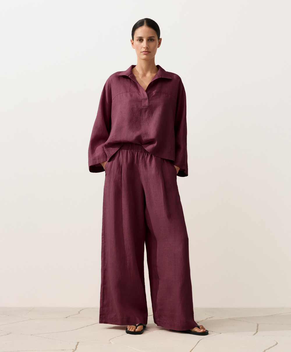 OYSHO Брюки с широкими штанинами из 100% льна, бордо