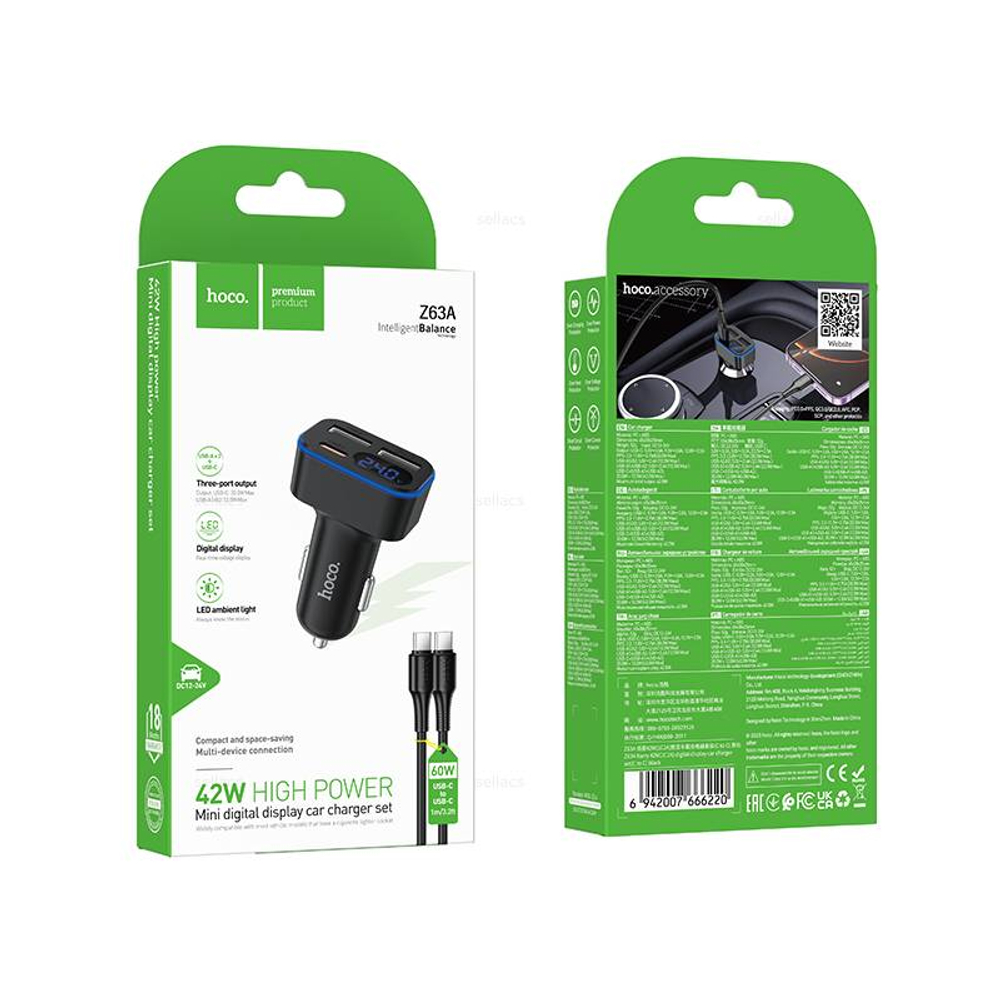 Автомобильное зарядное устройство для Type-C Hoco Z63A PD30W+QC3.0 (black)
