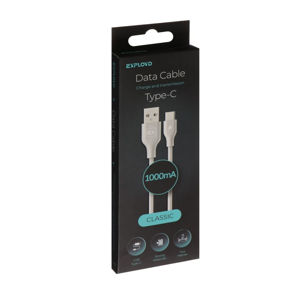 Дата-кабель EXPLOYD EX-K-491 Дата-кабель USB - TYPE-C 2М Classic круглый белый