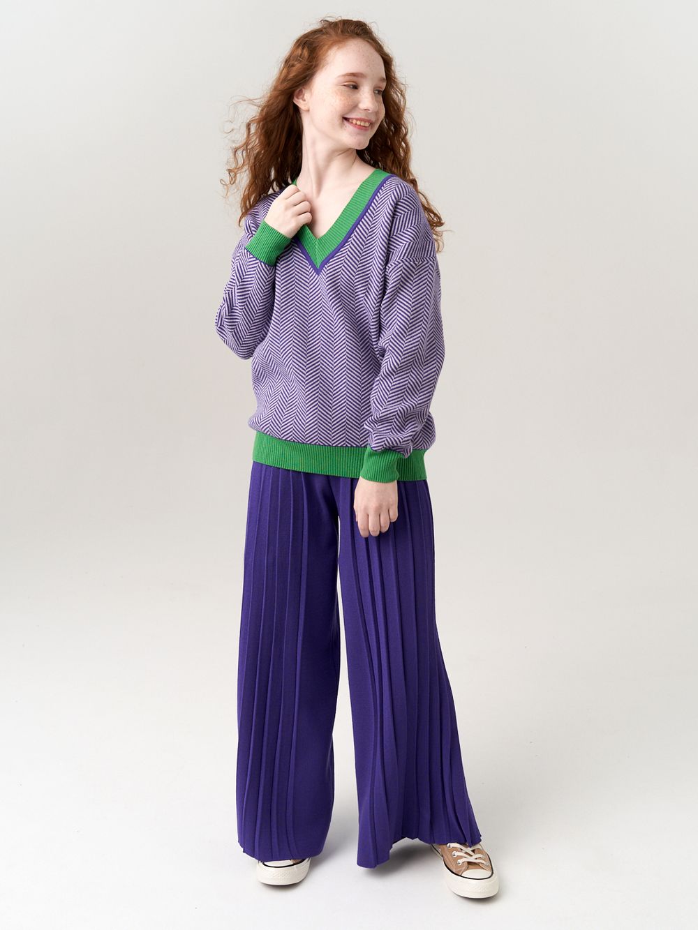 Джемпер для девочки AT954 сиренево-зеленый