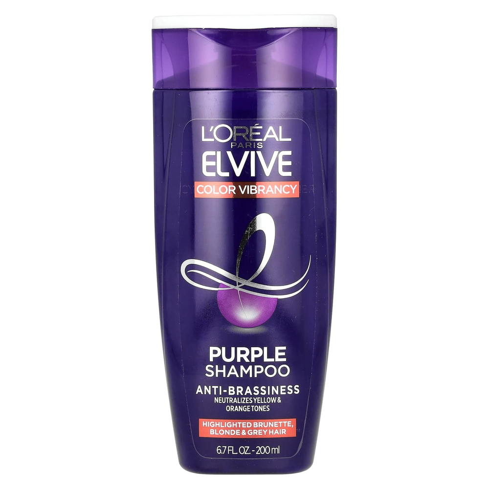 L'Oréal, Elvive, насыщенный цвет, фиолетовый шампунь, для мелированных каштановых, светлых и седых волос, 200 мл (6,7 жидк. унции)