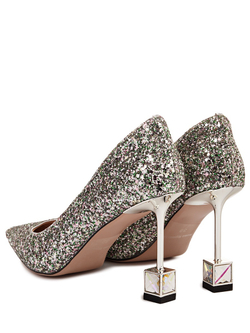 Женские туфли белые с блестками