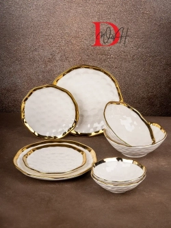 Набор из 6 глянцевых тарелок плоских мятый фарфор 19,5 см