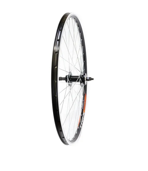 Колесо заднее 28-29" TRIX, профиль алюминиевый, двойной, 36H, фрезерованный, 622х19,4/25х21,4мм, A/V, анодированный, черный, втулка алюминиевая, под ДИСК, под трещотку, гайки, черная, спица черная