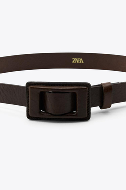 ZARA КОЖАНЫЙ РЕМЕНЬ С ОБТЯНУТОЙ ПРЯЖКОЙ, КОРИЧНЕВЫЙ