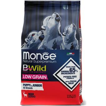 Сухой корм Monge Dog BWild LOW GRAIN Puppy & junior для щенков, низкозерновой, из мяса оленя 2,5 кг