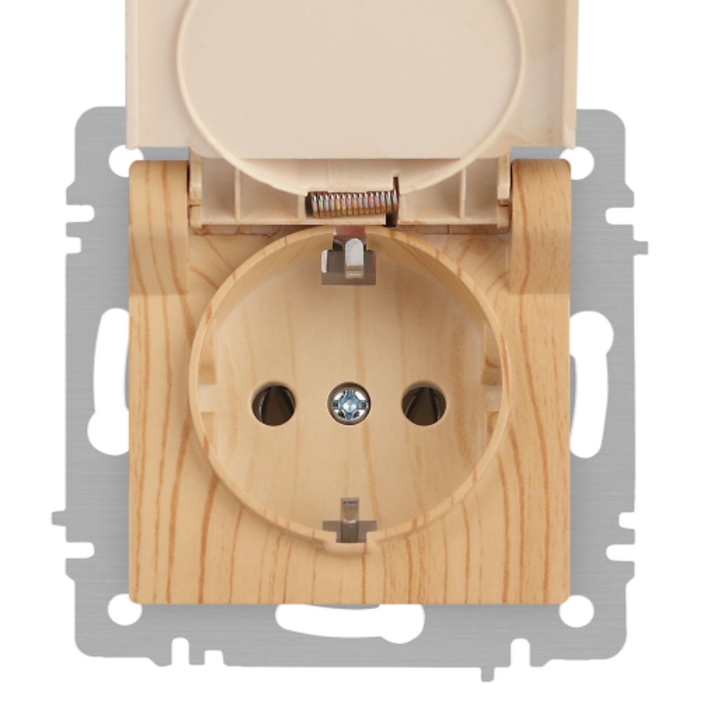 Розетка Intro Accent 6-203-11 2P+E Schuko с крышкой, 16А-250В, IP20, СУ, AL/CU, сосна | Intro