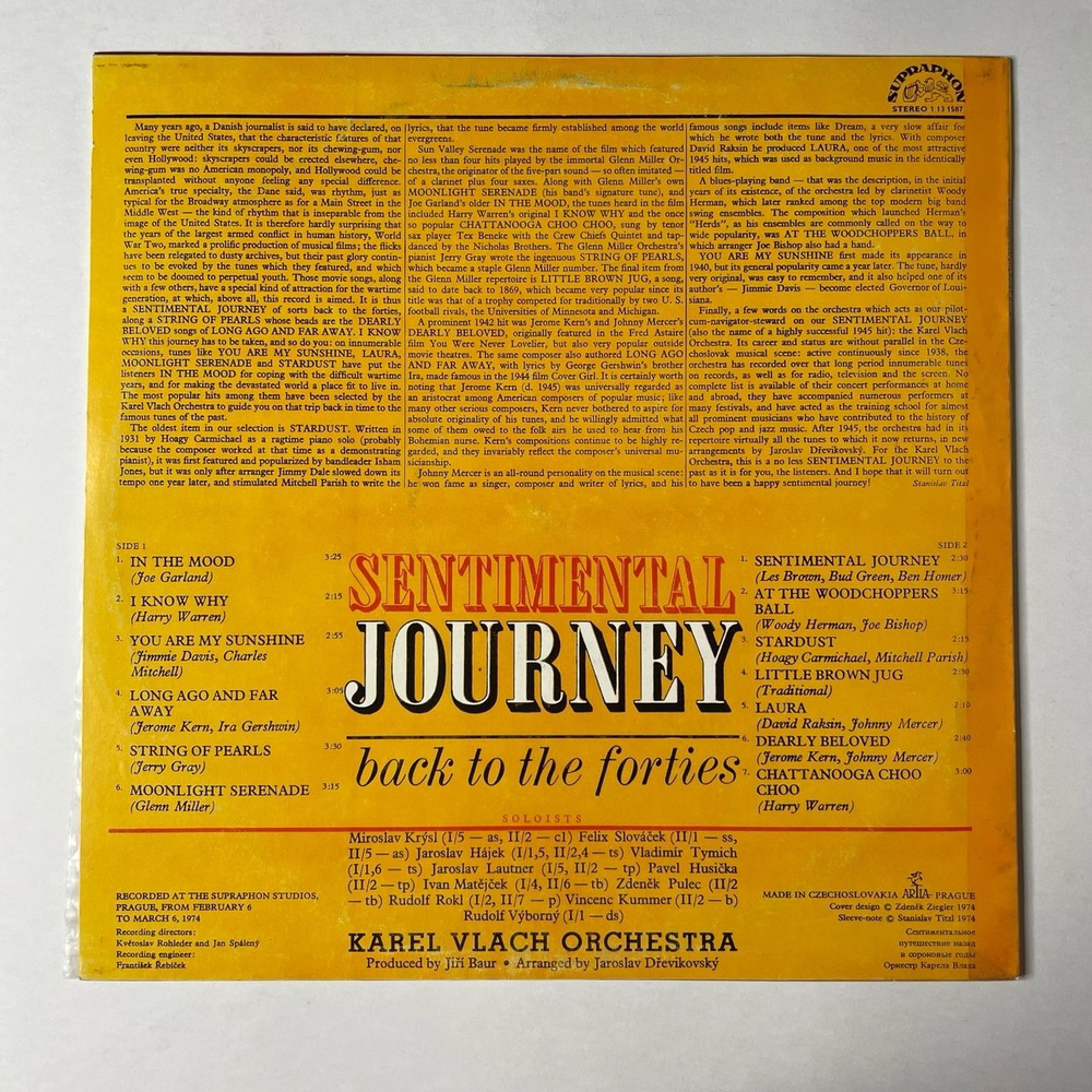 Винтажная виниловая пластинка LP Karel Vlach Orchestra Sentimental Journey Back To The Forties (Чехословакия 1975)
