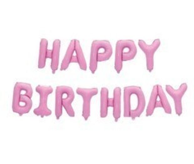 Гирлянда буквы надпись "Happy Birthday" Розовый 16" / 41 см (воздух)