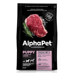 Сухой корм AlphaPet Superpremium для щенков, беременных и кормящих собак средних пород с говядиной и рисом