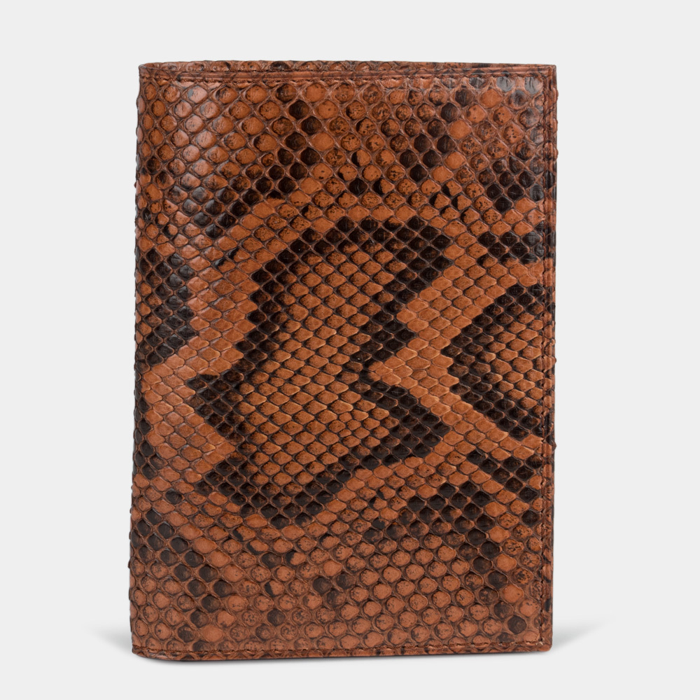Обложка для паспорта и автодокументов Moscou Easy из натуральной кожи питона, цвета коньяк