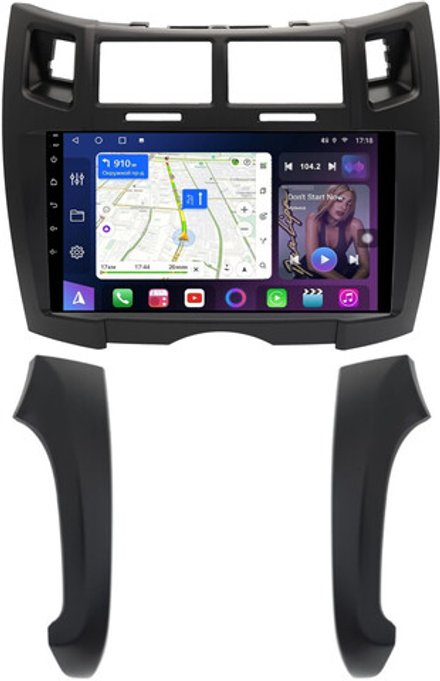 Магнитола для Toyota Vitz 2, Yaris 2 2005-2011 (рамка черная тип 2) - FarCar BM9647F2B на Android 13, QLED, ТОП процессор, 4Гб+32Гб, CarPlay, 4G SIM-слот