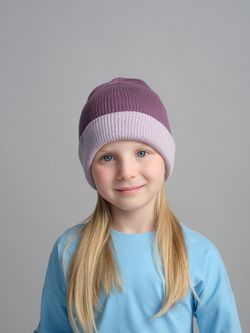 Шапка вязаная хлопковая ТВИНС(Лаванда, виноград)