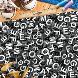 Ткань оксфорд 600 хаос их букв на чёрном фоне