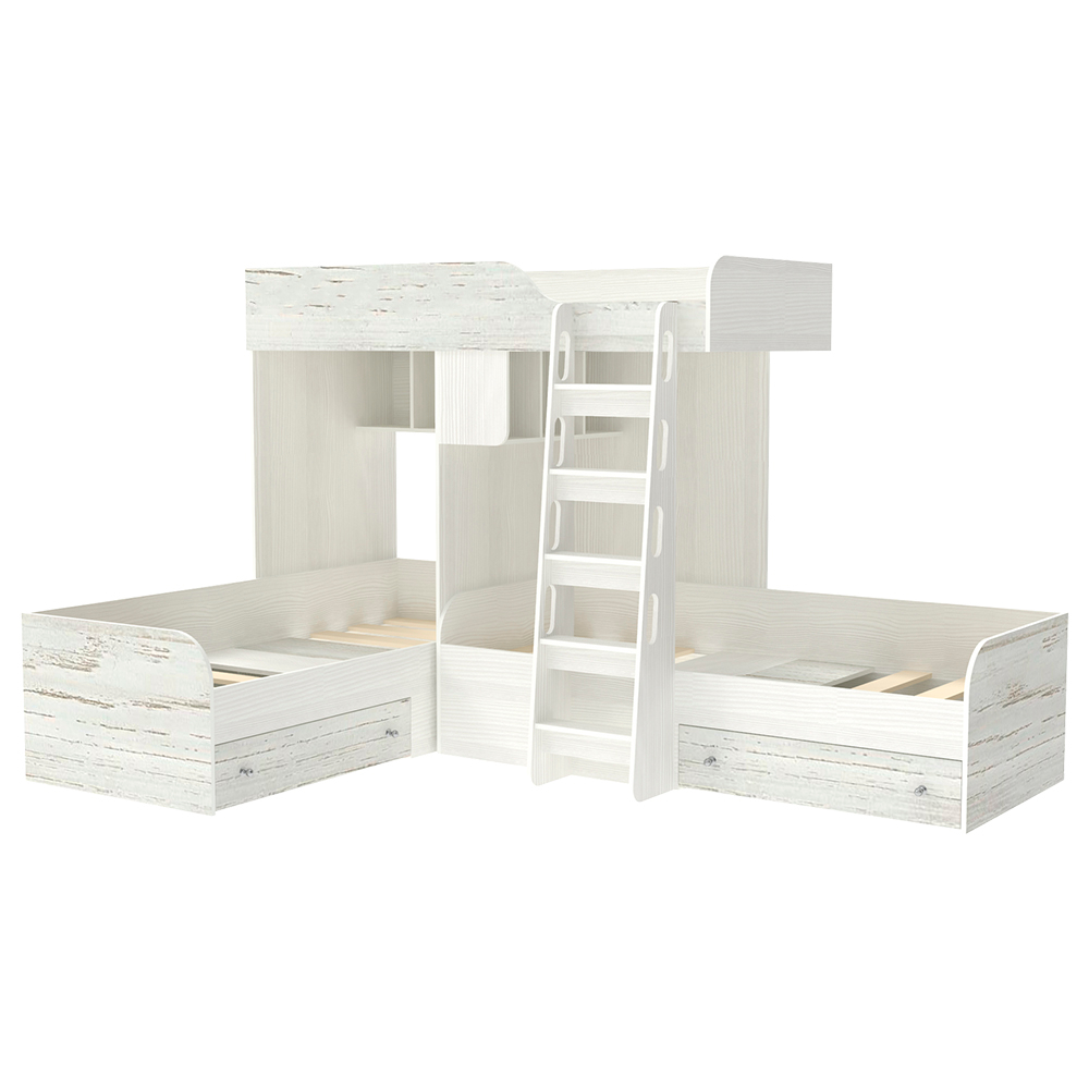 Кровать-чердак КарИВи Трио Белое Дерево Винтерберг