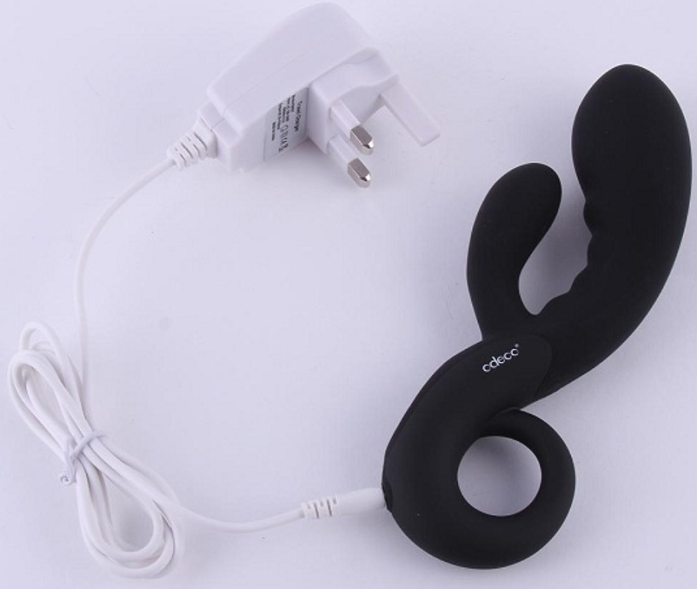 Чёрный вибратор Cupid с клиторальным отростком