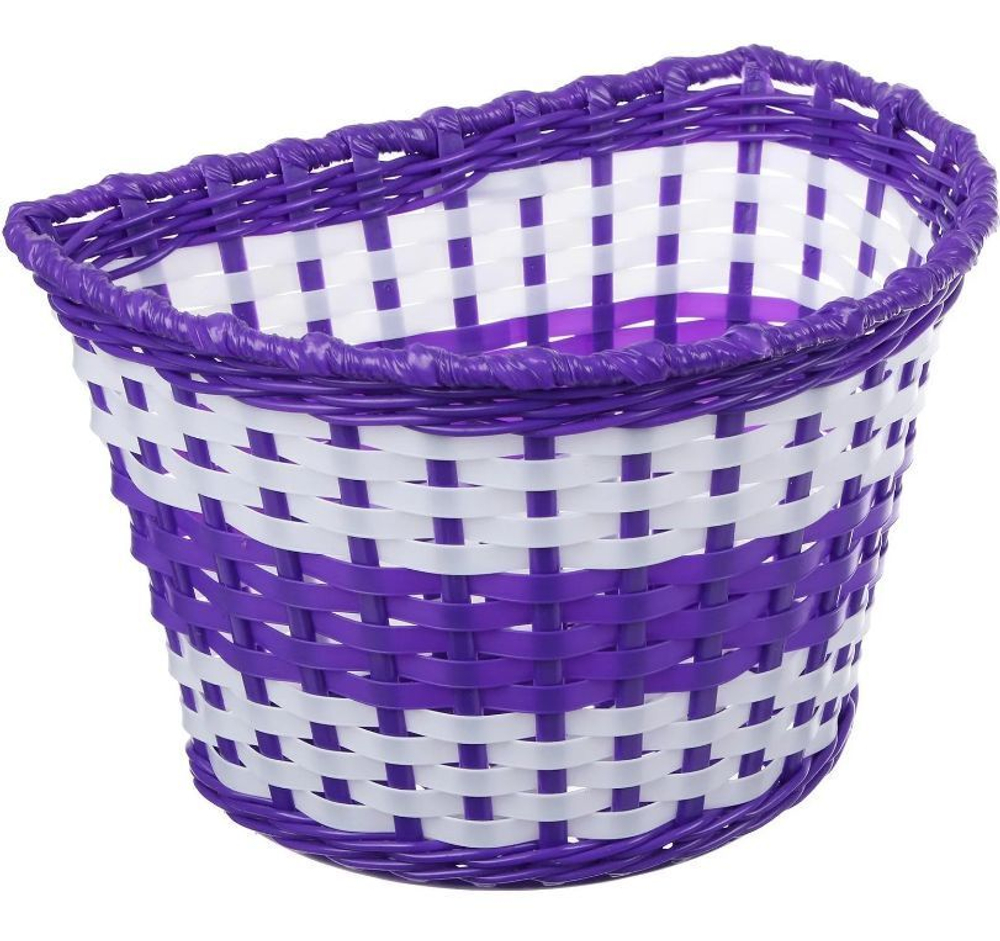 Корзина TRIX для детского велосипеда 12"-16", крепление на руль, 235х165х155мм, пластиковая, плетёная, бело-фиолетовая (50)