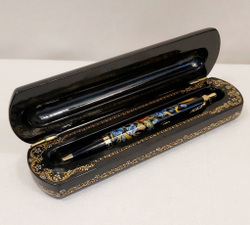 Ручка расписная  Паркер в шкатулке "Пшеница с маками" №3 с ручной росписью Палех