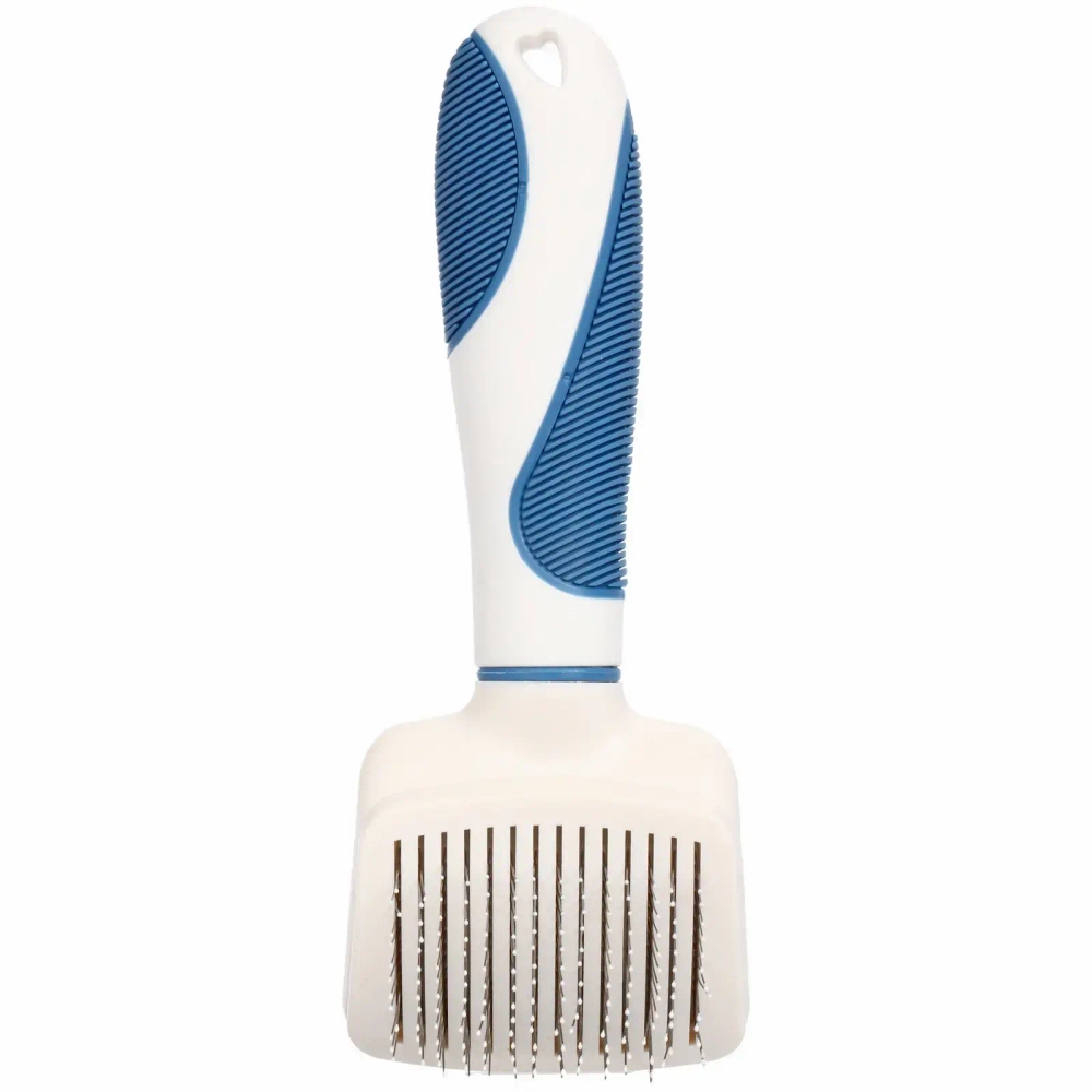 Расческа - пуходёрка для животных «ЛАПУСИКИ», коллекция БРО, прорезиненная ручка, цвет белый/голубой, 7.5*19.5см (блистер)