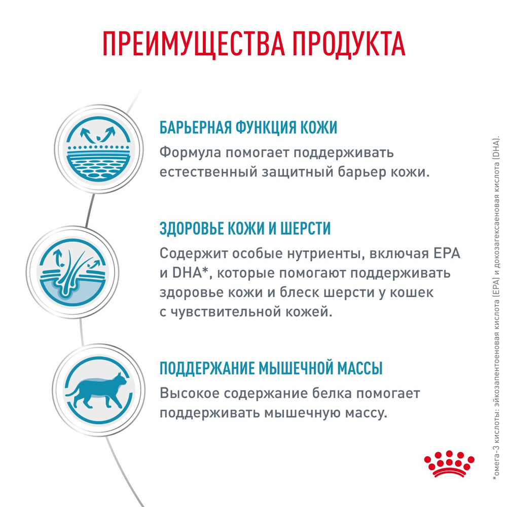 Royal Canin Skin & Coat Скин энд Коат Корм сухой диета для кошек поддержание здоровья кожи и шерсти 1,5кг