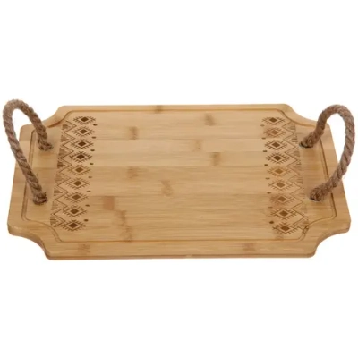 Доска бамбуковая для подачи и сервировки «SHEF» узор с ручками 33*23см