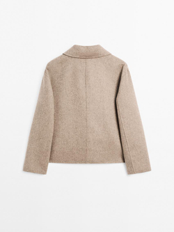 Massimo Dutti Короткое пальто из смесовой шерсти с пуговицами, цвет верблюжьей шерсти