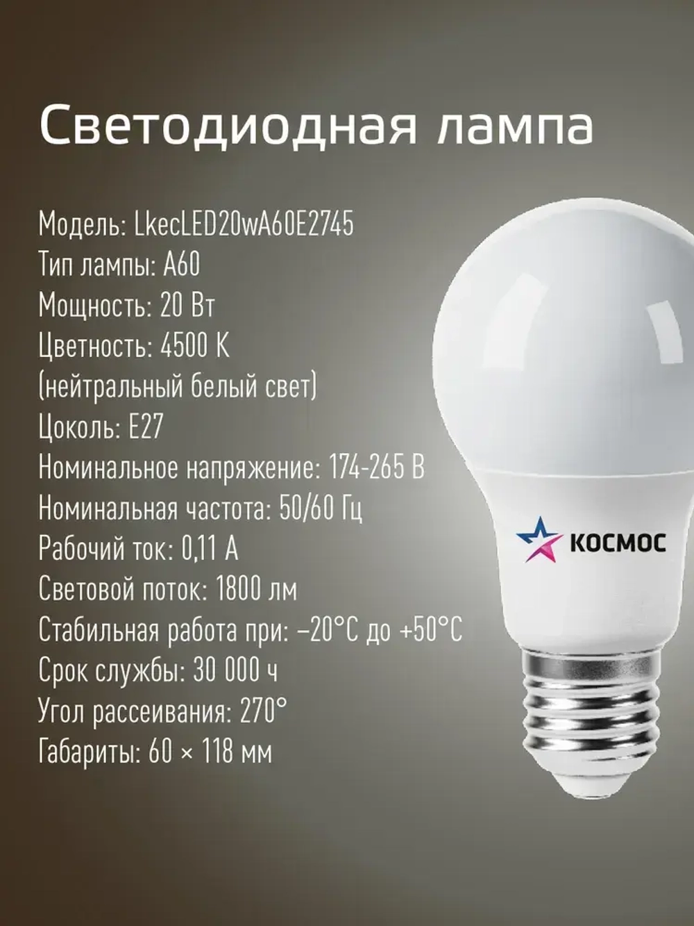 Лампочка светодиодная Е27 20 ВТ дневной свет 10 шт