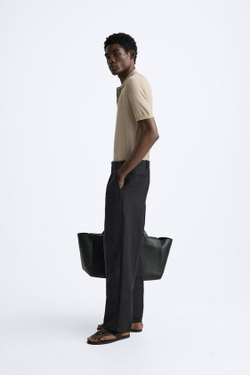 ZARA ТРИКОТАЖНОЕ ПОЛО ИЗ ХЛОПКА И ШЕЛКА, БЕЖЕВЫЙ