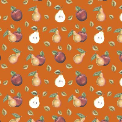 Груши-яблоки на оранжевом фоне