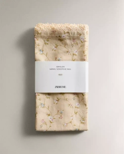 ZARA HOME ХЛОПКОВАЯ САЛФЕТКА С ЦВЕТОЧНЫМ ПРИНТОМ (НАБОР ИЗ 2 ШТ.), ЖЕЛТО-ОРАНЖЕВЫЙ