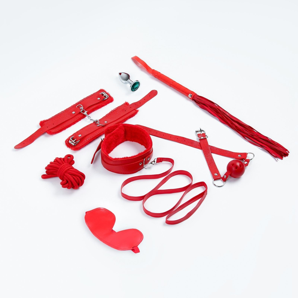 Набор БДСМ Оки-Чпоки в красном цвете из 8 предметов (Цвет: красный)