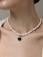 Колье "Royal Love Pearl" Silver c чёрным агатом