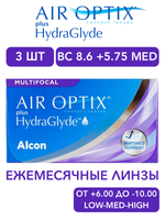 Ежемесячные мультифокальные контактные линзы Air Optix Aqua MultiFocal plus HydraGlyde (уп. 3 линзы)