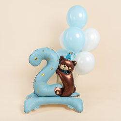 Цифра на 2 ГОДА "Голубая с медвежонком" 89 см