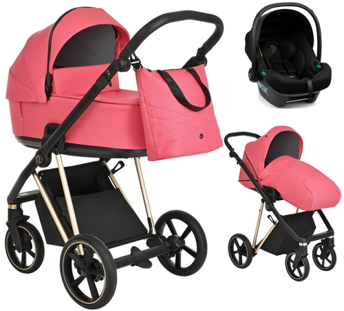Детская коляска Roan Sol Luxury 3 в 1 с автокреслом Tutis Elo Lux Black RSL/4040 Viva Magenta/Gold
