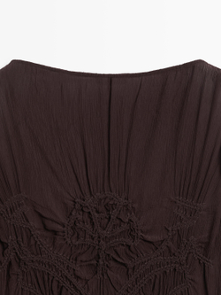 Massimo Dutti Платье миди из струящейся ткани со сборками, коричневый