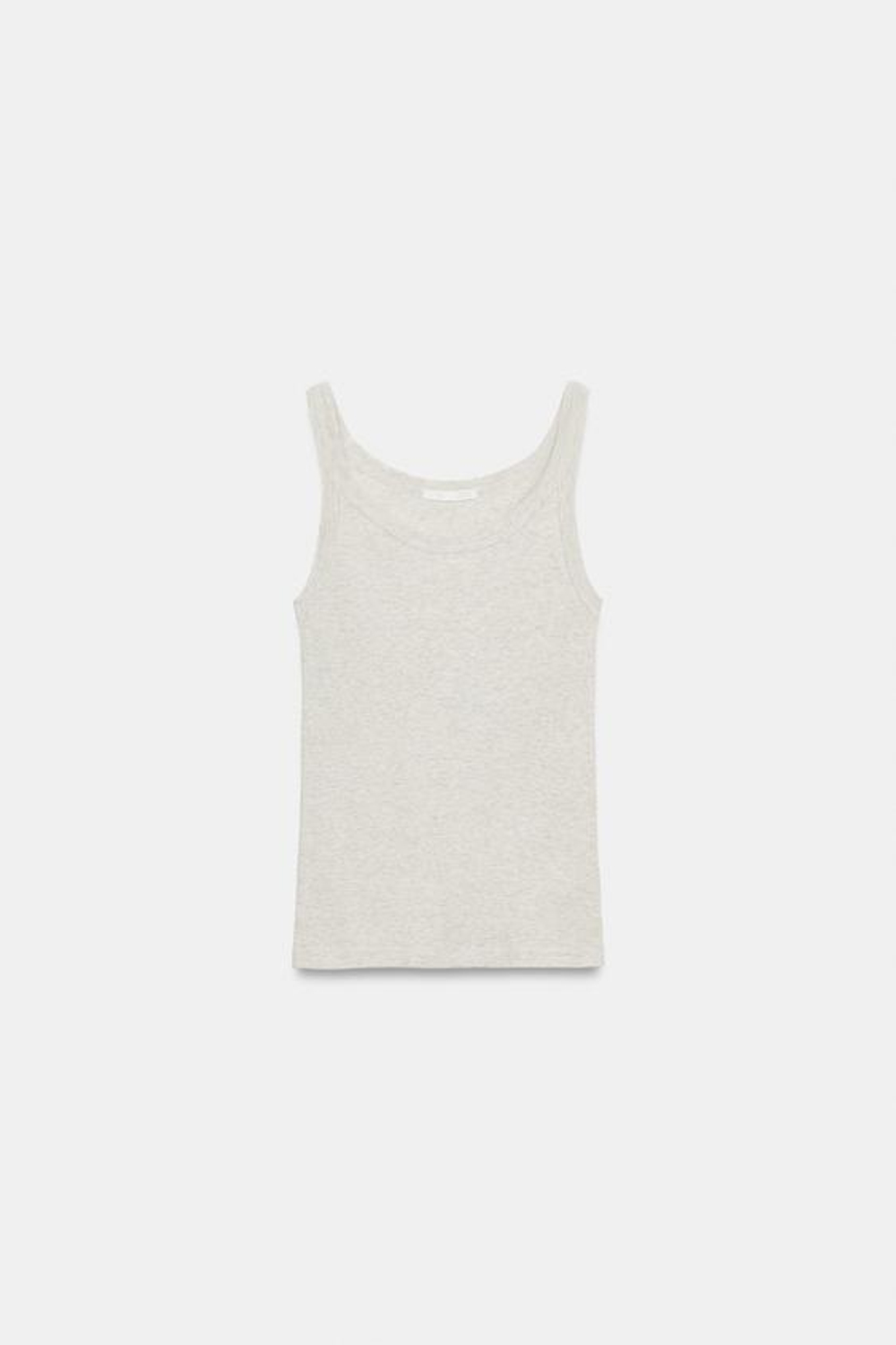ZARA ТОП В РУБЧИК ИЗ ХЛОПКА, БЕЖЕВЫЙ МЕЛАНЖ
