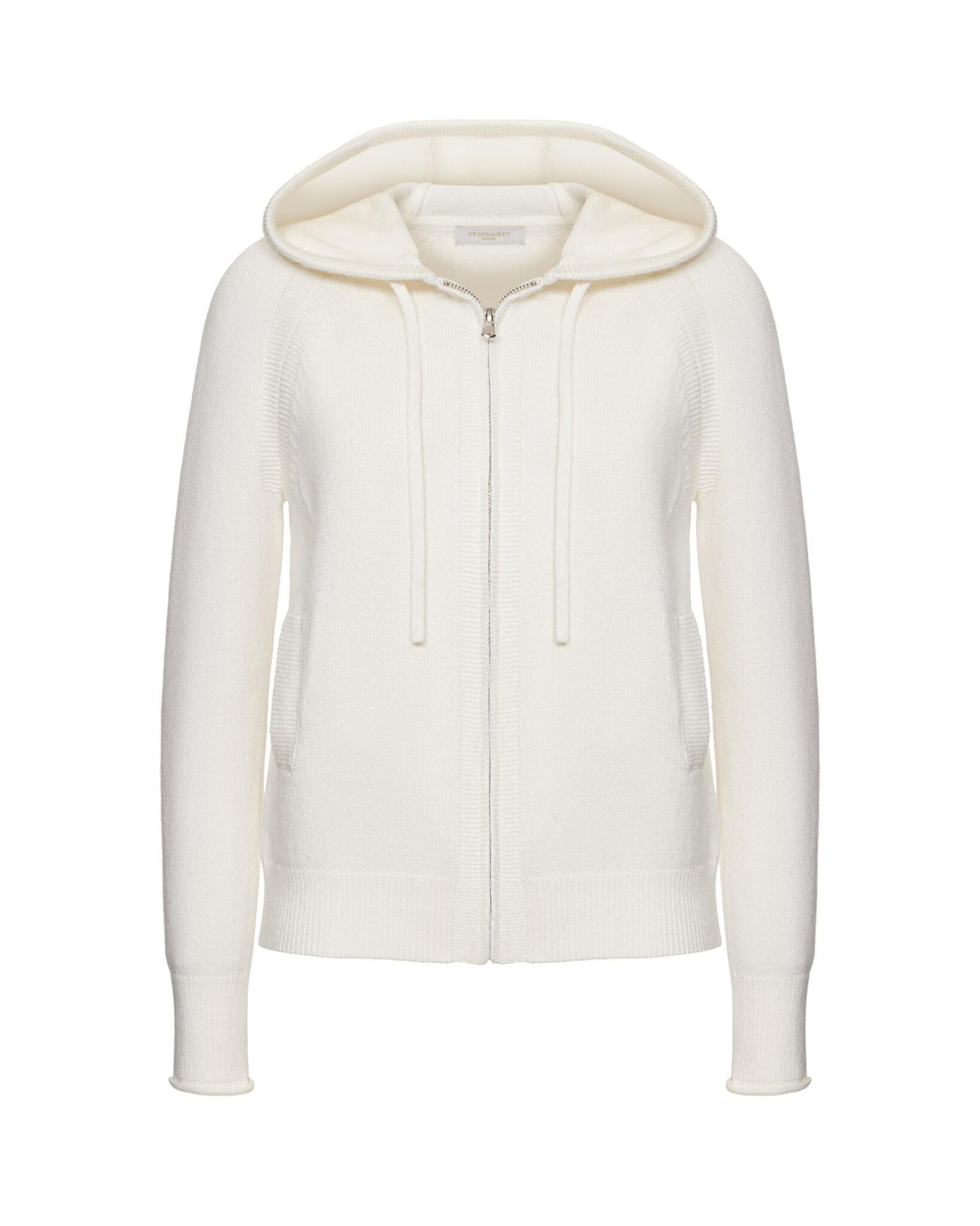 Комплект кардиган на молнии с капюшоном и брюки зауженные из кашемира, белый