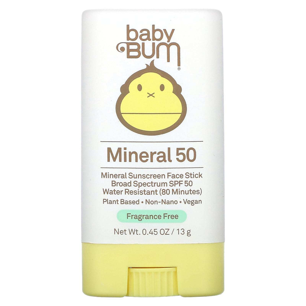 Sun Bum, Минеральное солнцезащитное средство-стик для лица, SPF 50, без отдушек, 13 г (0,45 унции)