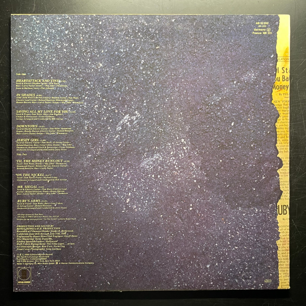 Tom Waits ‎– Heartattack And Vine (Германия 1980г.)