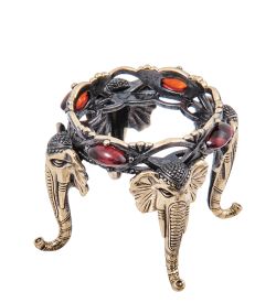 Народные промыслы AM-3998 Подсвечник «Слоны Индия» (латунь, янтарь)