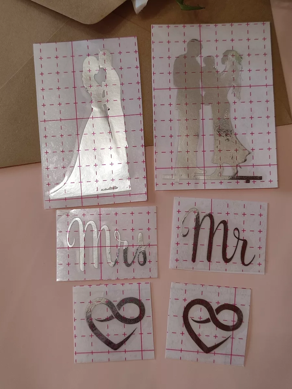 Наклейки свадебные зеркальное серебро на бокалы и бутылки.