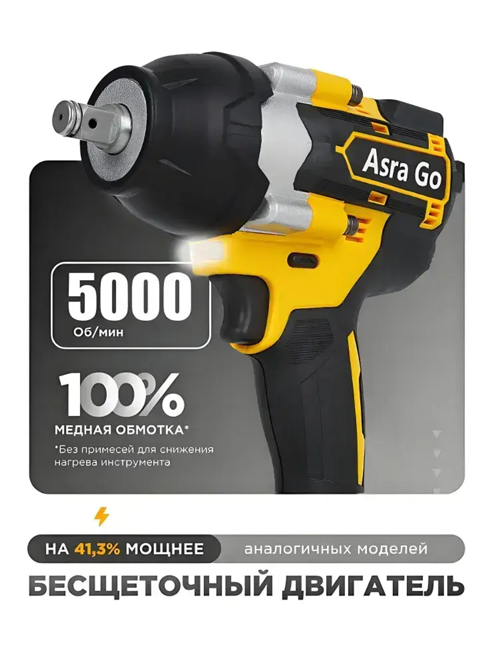 гайковерт аккумуляторный ударный бесщеточный,1800 НМ,Asra Go,2 АКБ
