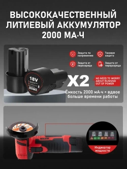 болгарка аккумуляторная шлифовальная машинка мини 1100Вт, 20000 об/мин, 18В, 78 мм, низкий шум и вибрация для резки, шлифовки, полировки, удаления ржавчины