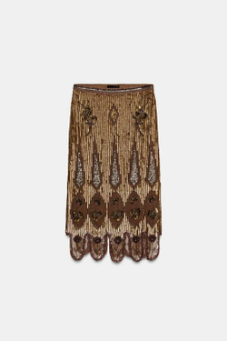 ZARA ЮБКА С ВЫШИВКОЙ — ZW COLLECTION LIMITED EDITION, ЗОЛОТОЙ