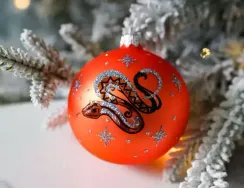 С863/2 Стеклянный шар Змея 75 мм., оранжевый, Ёлочка